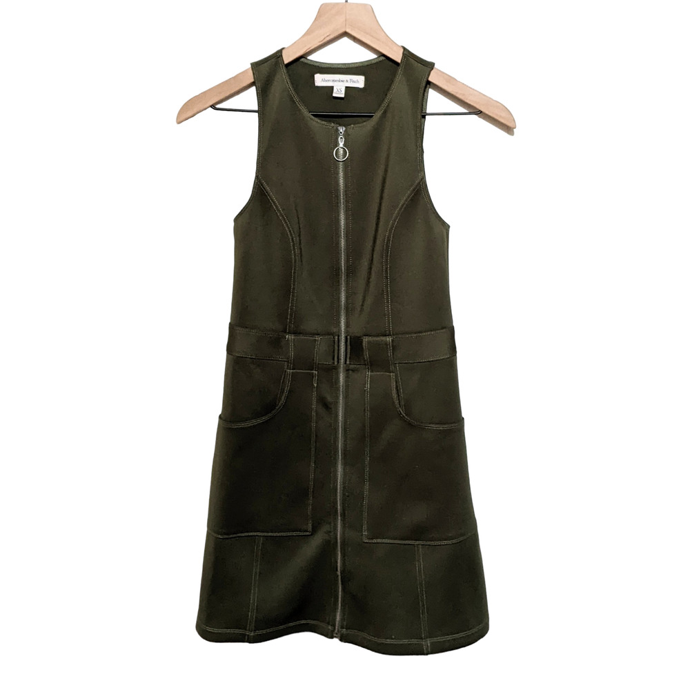 Abercrombie & Fitch Womens Sleeveless Full Zip Mini Dress Size XS Olive Green